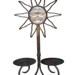 Vintage 90's Pier 1 Metal & Art Glass Sun Double Wall Sconce Taper Candle Holder